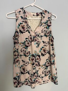 Sleeveless Floral Lace-Back Tank Top - Blush Floral